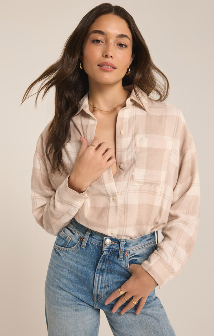 Tops River Plaid Button Up Putty