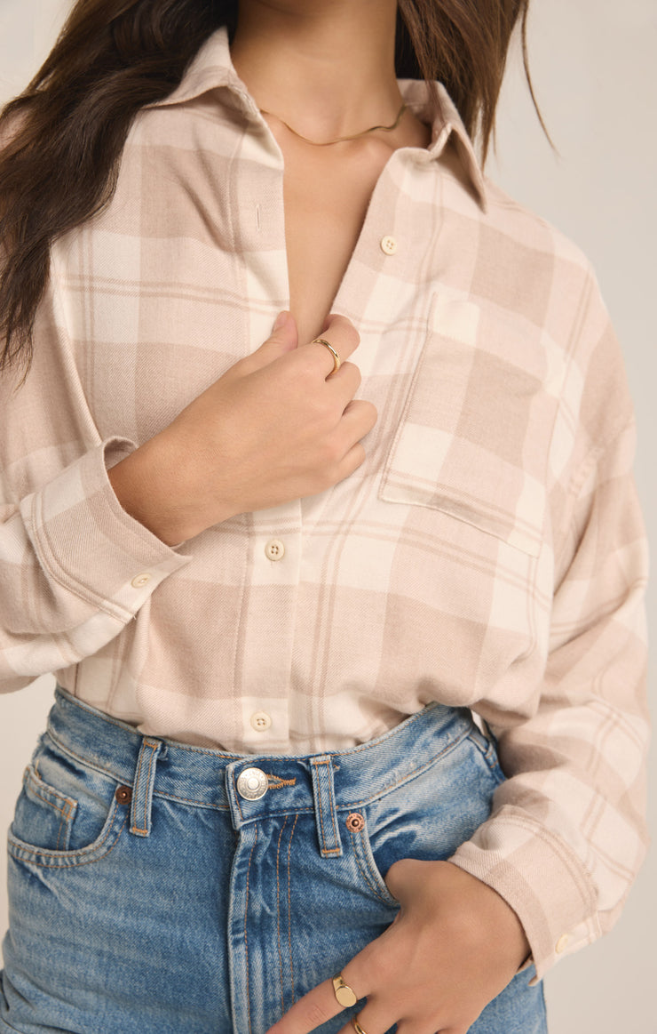 Tops River Plaid Button Up Putty