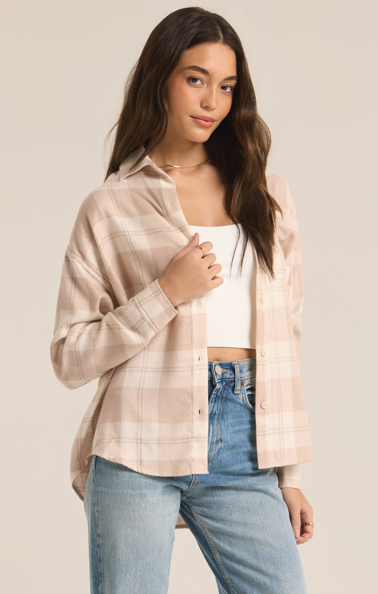 Tops River Plaid Button Up Putty