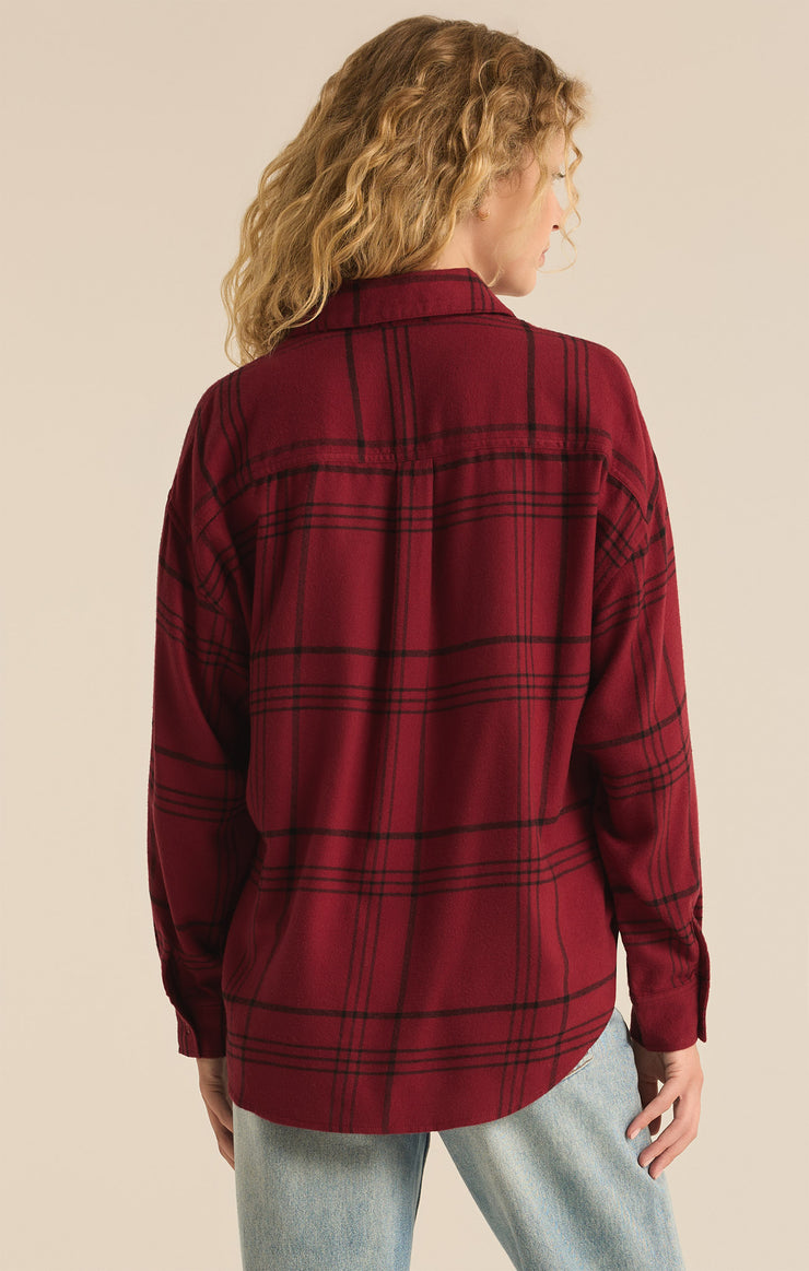 Tops River Plaid Button Up Red Dahlia