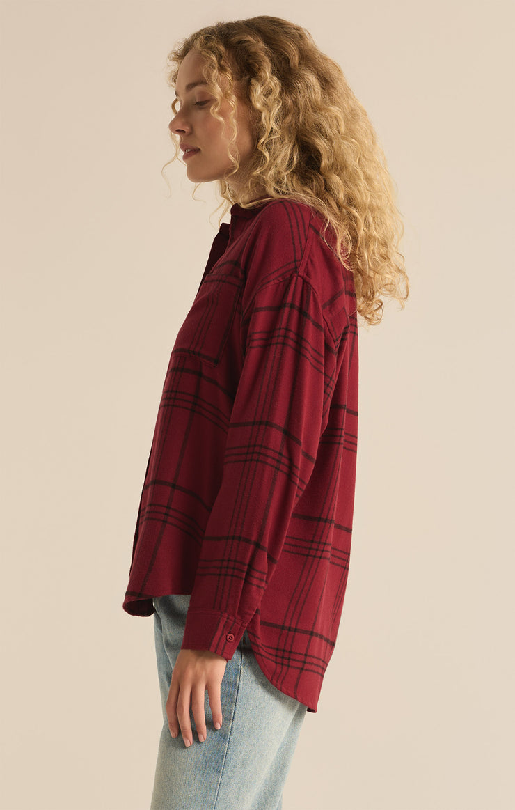 Tops River Plaid Button Up Red Dahlia