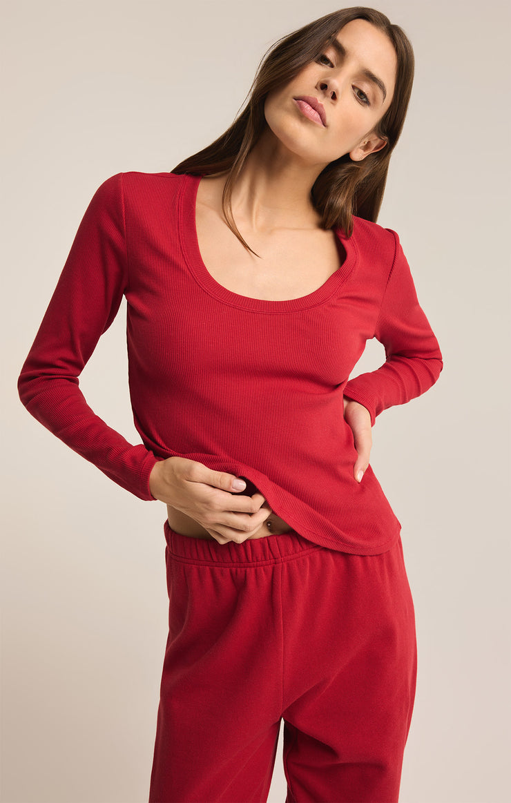 Tops Sirena Rib Long Sleeve Tee Haute Red