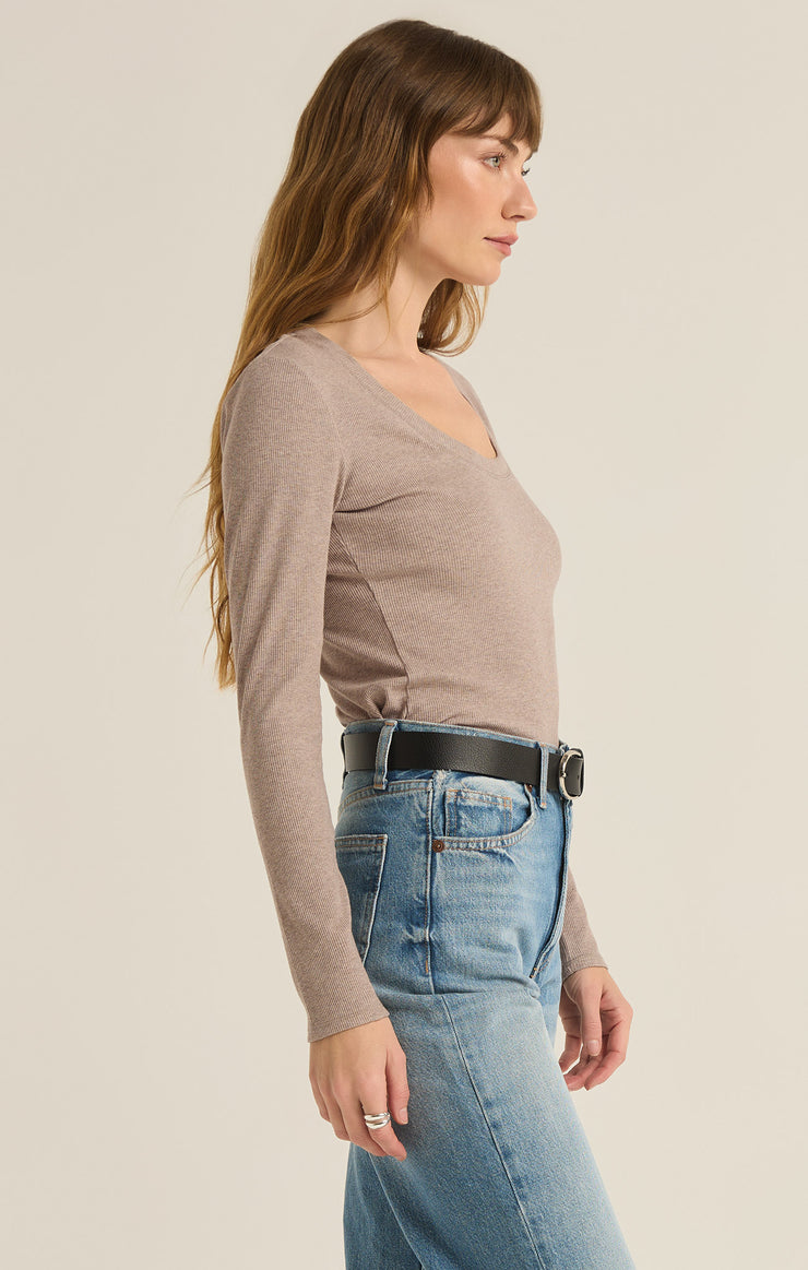 Tops Sirena Rib Long Sleeve Tee Heather Taupe