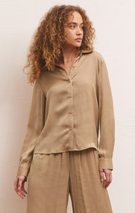 TopsSerenity Lux Sheen Button Up Top Rattan