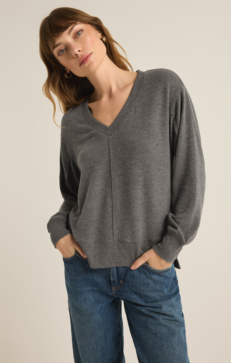 Tops Wilder Cloud V-Neck Long Sleeve Top Charcoal Heather