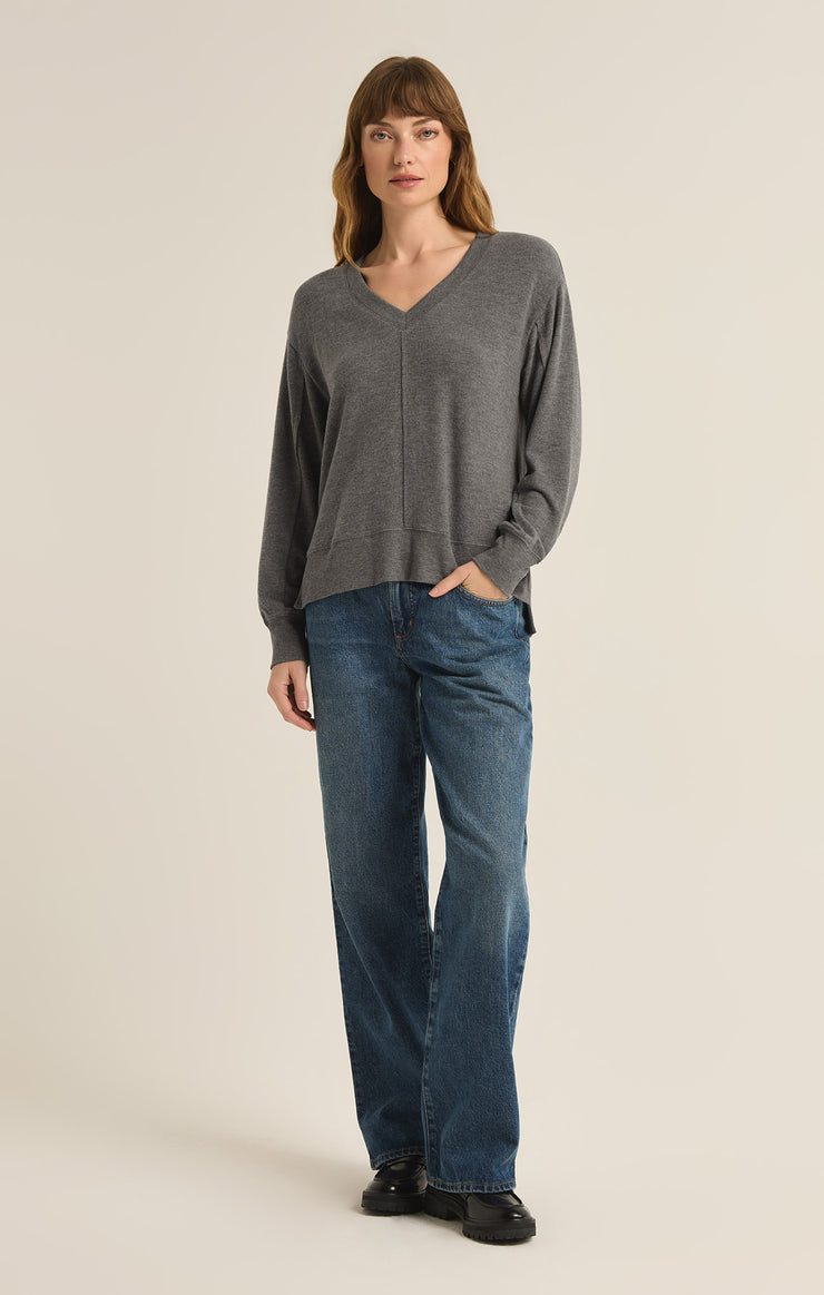 Tops Wilder Cloud V-Neck Long Sleeve Top Charcoal Heather