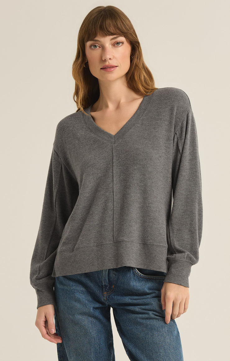 Tops Wilder Cloud V-Neck Long Sleeve Top Charcoal Heather