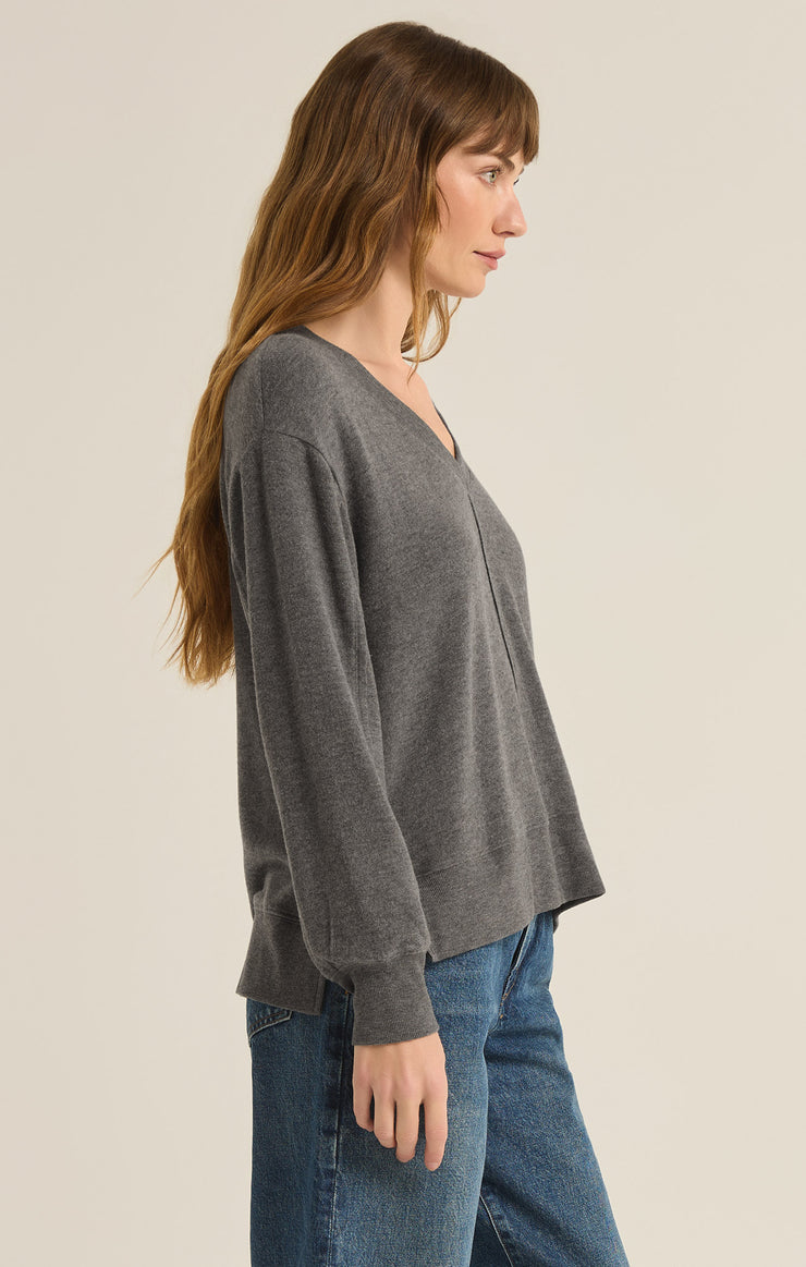 Tops Wilder Cloud V-Neck Long Sleeve Top Charcoal Heather