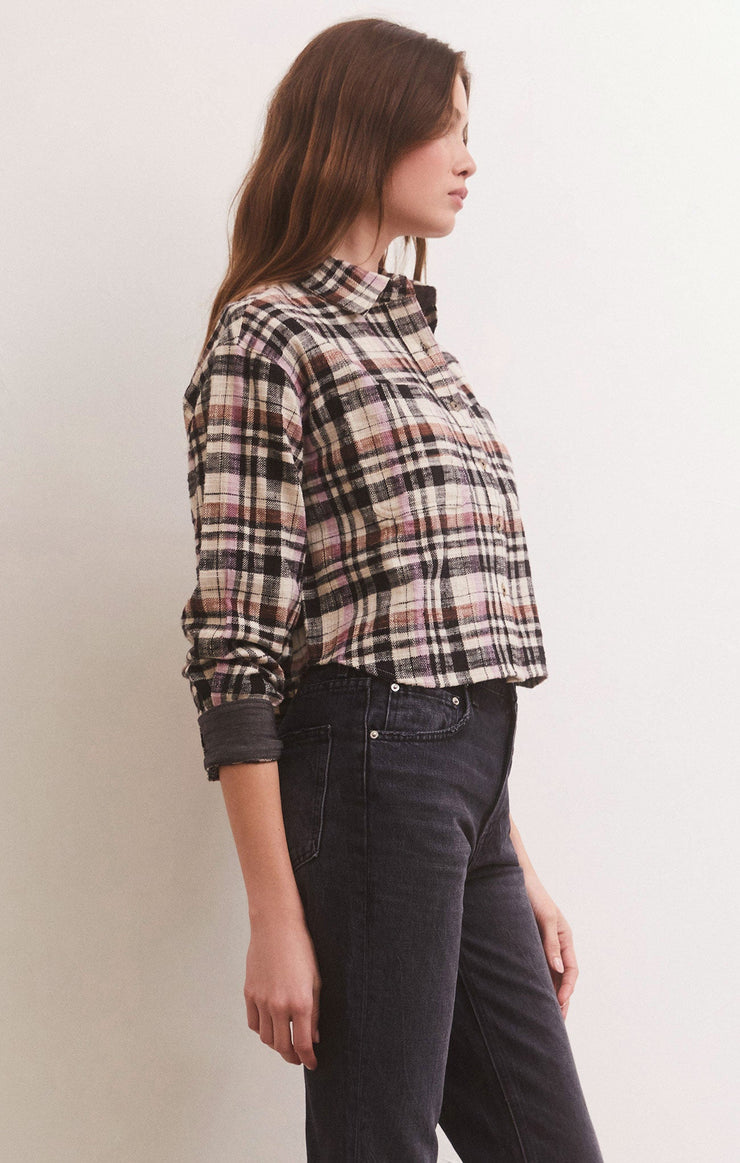 Tops Ethan Cropped Plaid Top Black