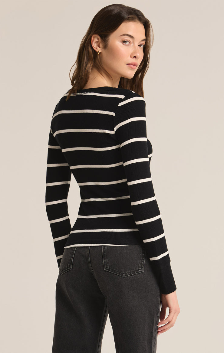 Tops Scarlett Rib Stripe Henley Black