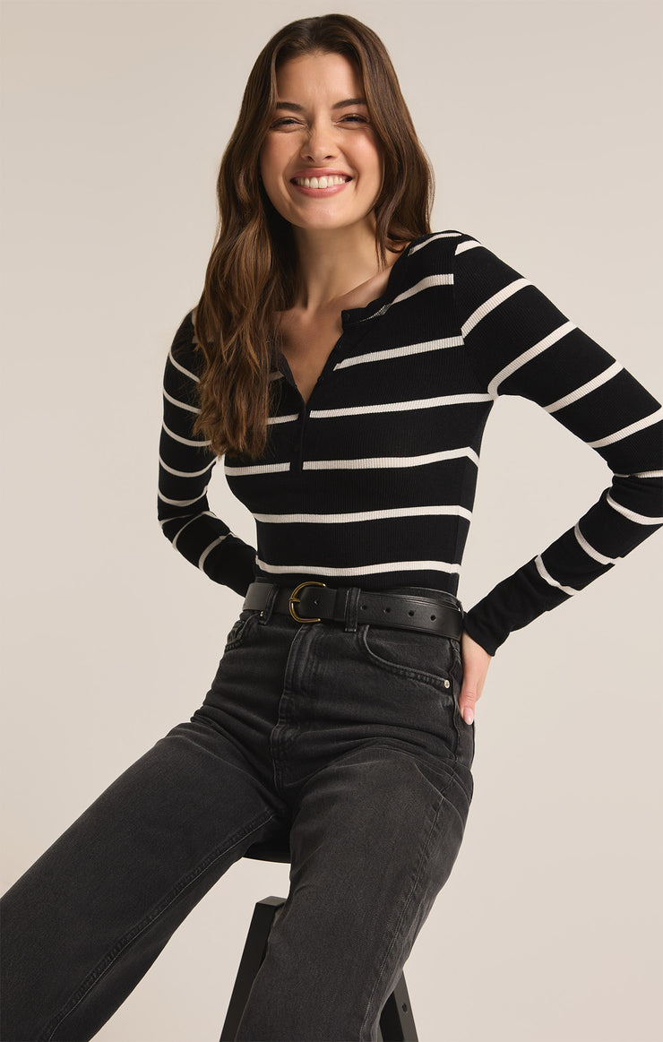 Tops Scarlett Rib Stripe Henley Black