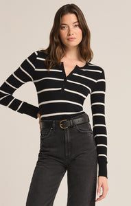 TopsScarlett Rib Stripe Henley Black