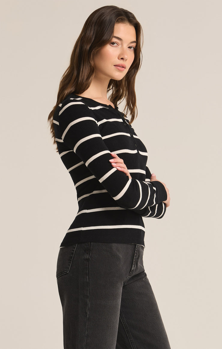 Tops Scarlett Rib Stripe Henley Black