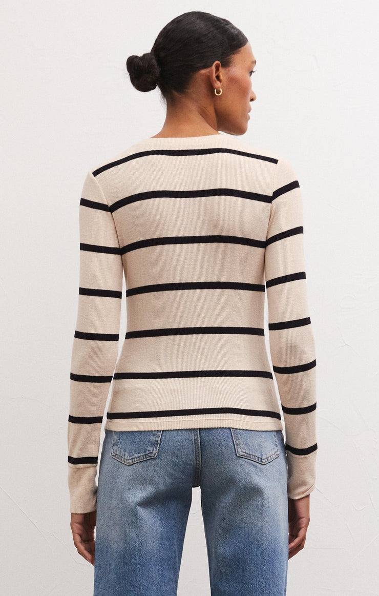 Tops Scarlett Rib Stripe Henley Stone