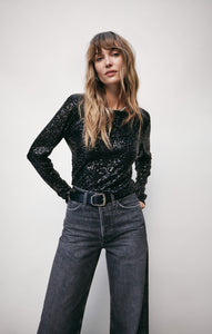 TopsAurora Sequin Cropped Long Sleeve Top Black