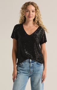 TopsMarbella V-Neck Sequin Top Black