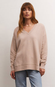 TopsQuilted Modern V-Neck Weekender Almond