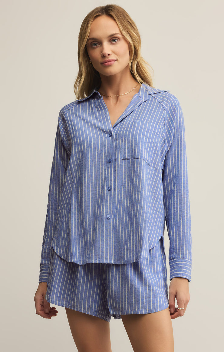 Tops Perfect Linen Stripe Top Amparo Blue