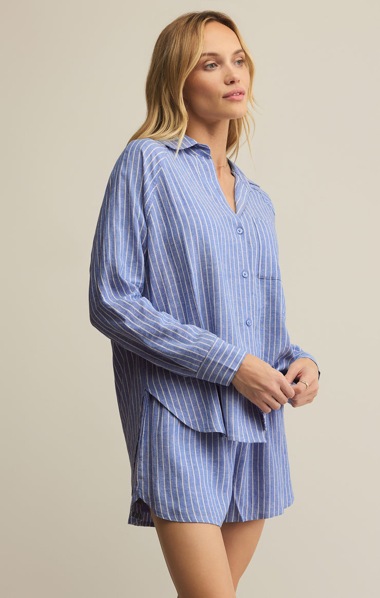 Tops Perfect Linen Stripe Top Amparo Blue