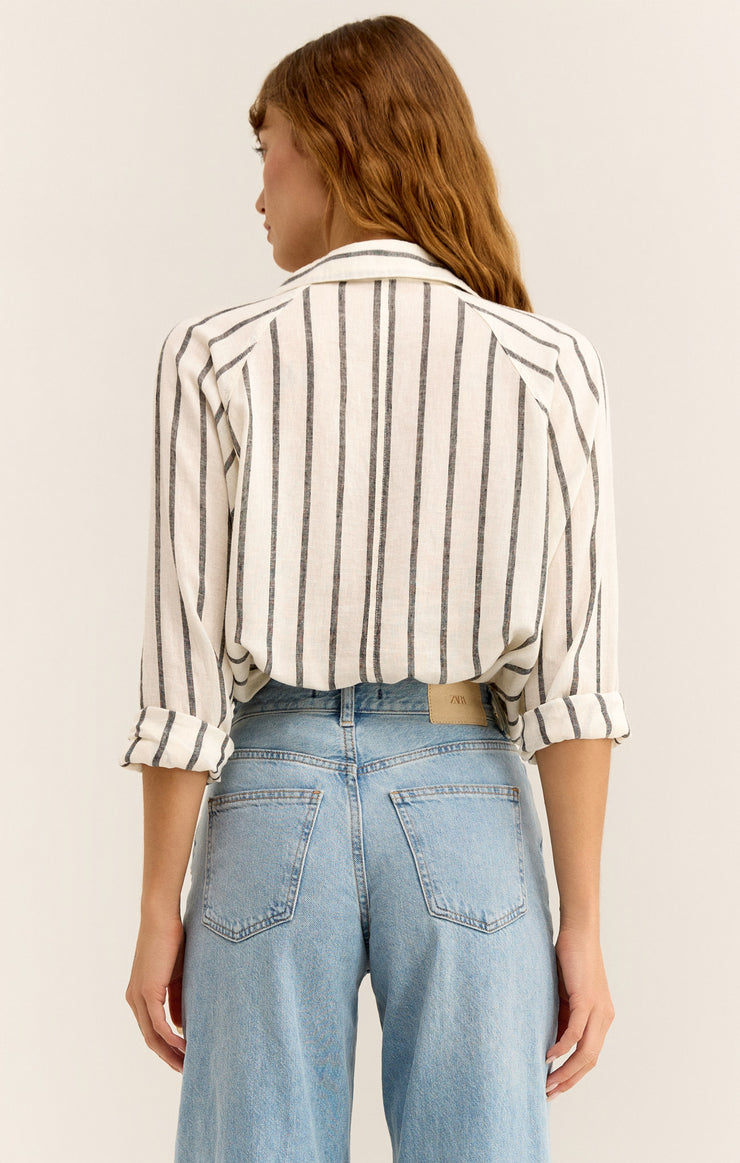 Tops Perfect Linen Stripe Top Black