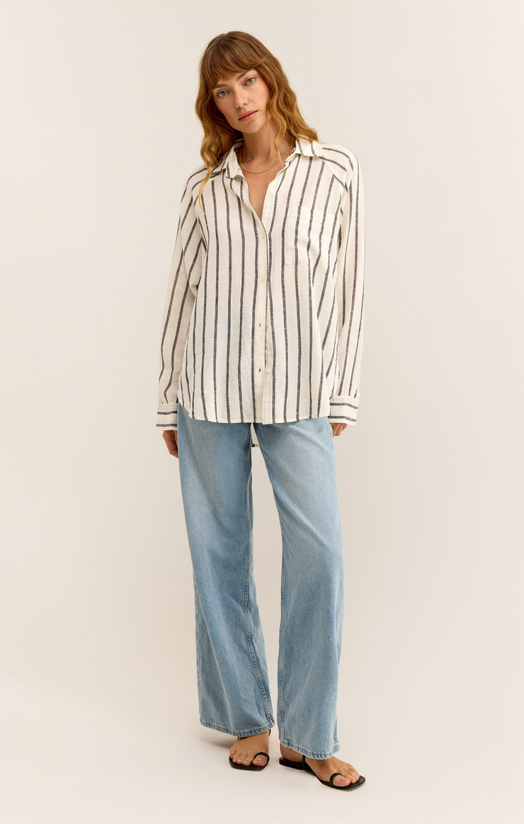 Tops Perfect Linen Stripe Top Black