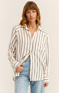 TopsPerfect Linen Stripe Top Black