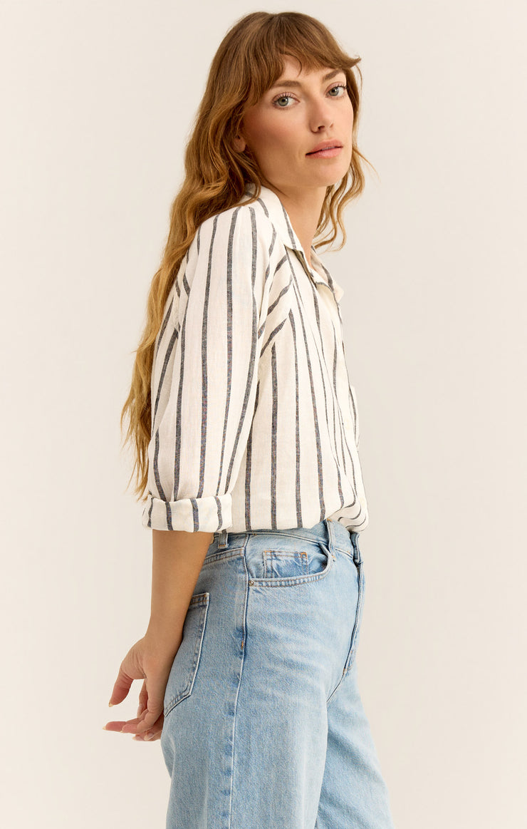 Tops Perfect Linen Stripe Top Black