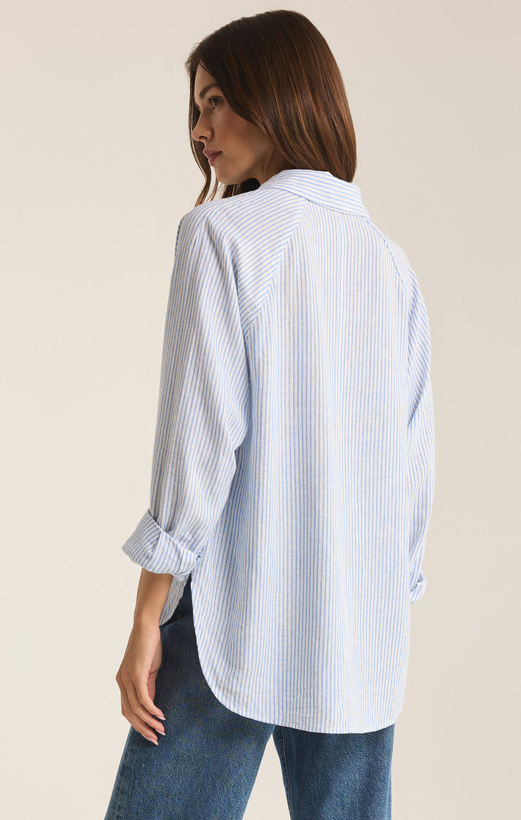 Tops Perfect Linen Stripe Top Bay Blue