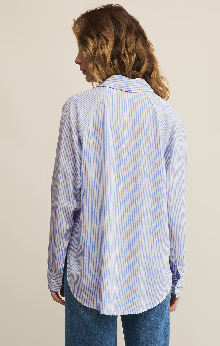 Tops Perfect Linen Stripe Top Bay Blue