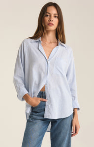 TopsPerfect Linen Stripe Top Bay Blue