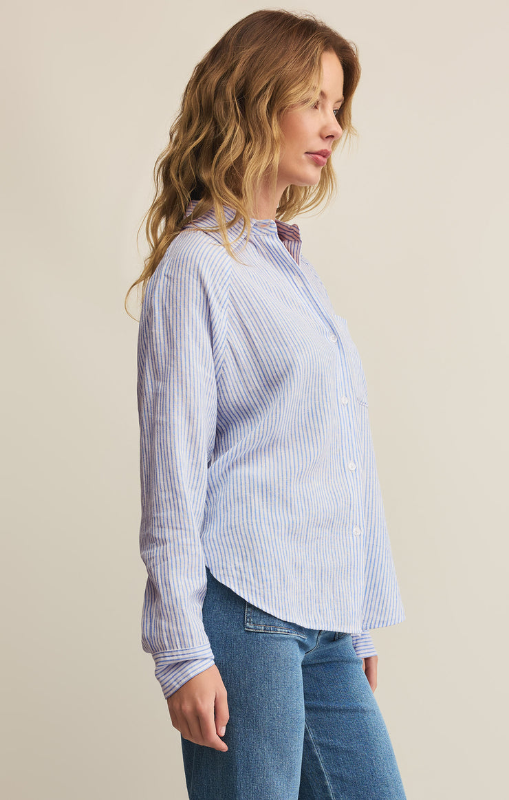 Tops Perfect Linen Stripe Top Bay Blue