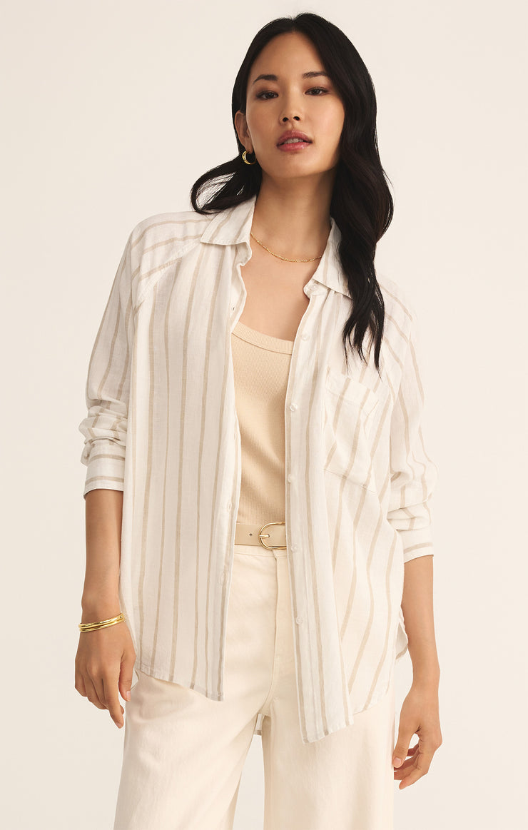 Tops Perfect Linen Stripe Top Cement