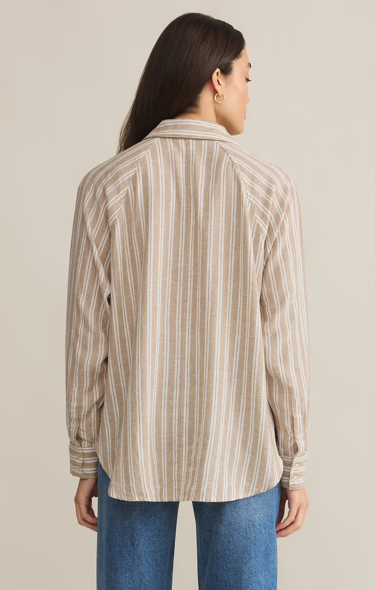 Tops Perfect Linen Stripe Top Pebble Moon