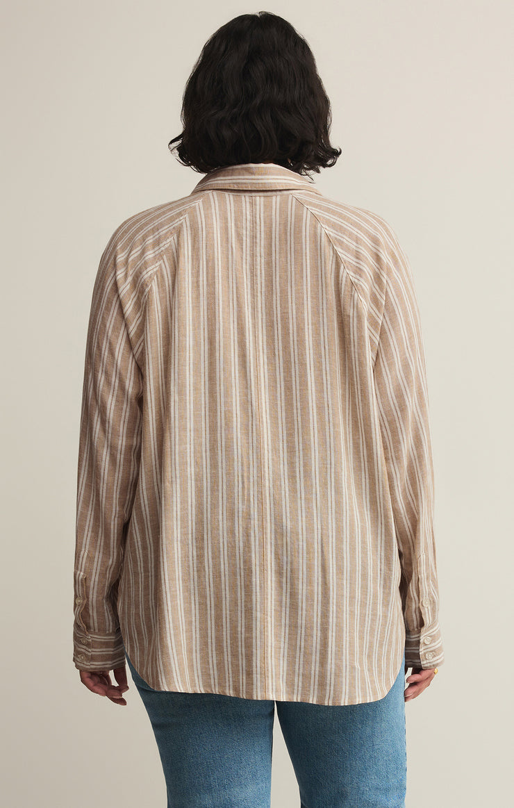 Tops Perfect Linen Stripe Top Pebble Moon