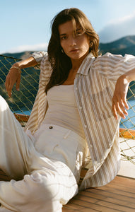 TopsPerfect Linen Stripe Top Pebble Moon