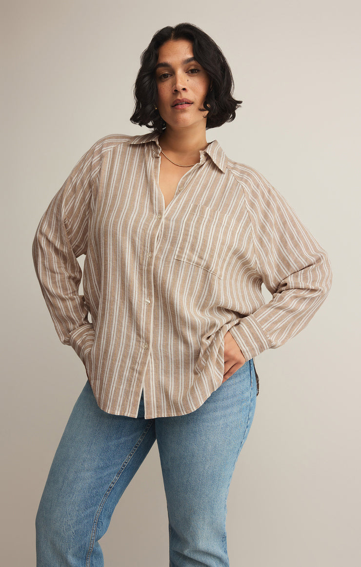 Tops Perfect Linen Stripe Top Pebble Moon