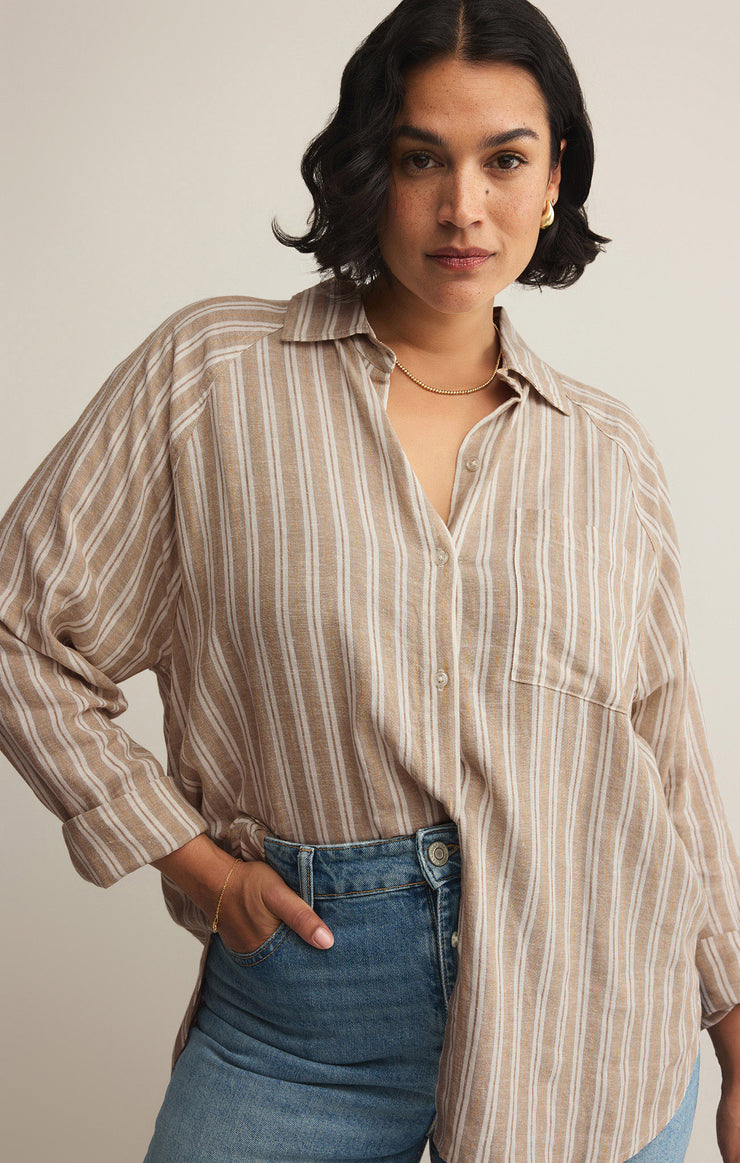 Tops Perfect Linen Stripe Top Pebble Moon