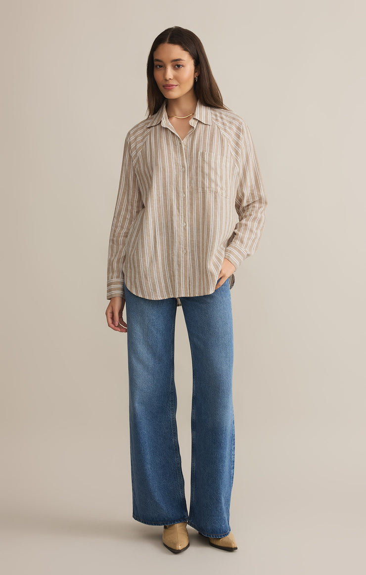 Tops Perfect Linen Stripe Top Pebble Moon