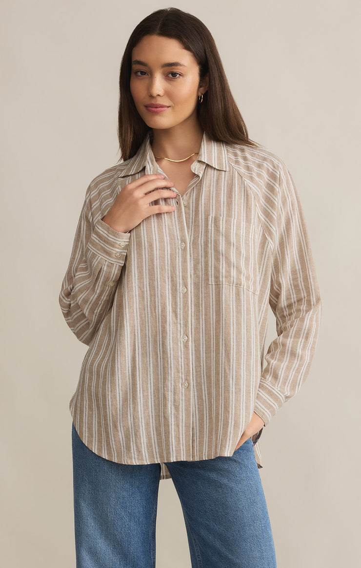 Tops Perfect Linen Stripe Top Pebble Moon