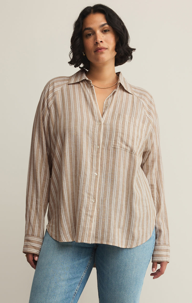 Tops Perfect Linen Stripe Top Pebble Moon