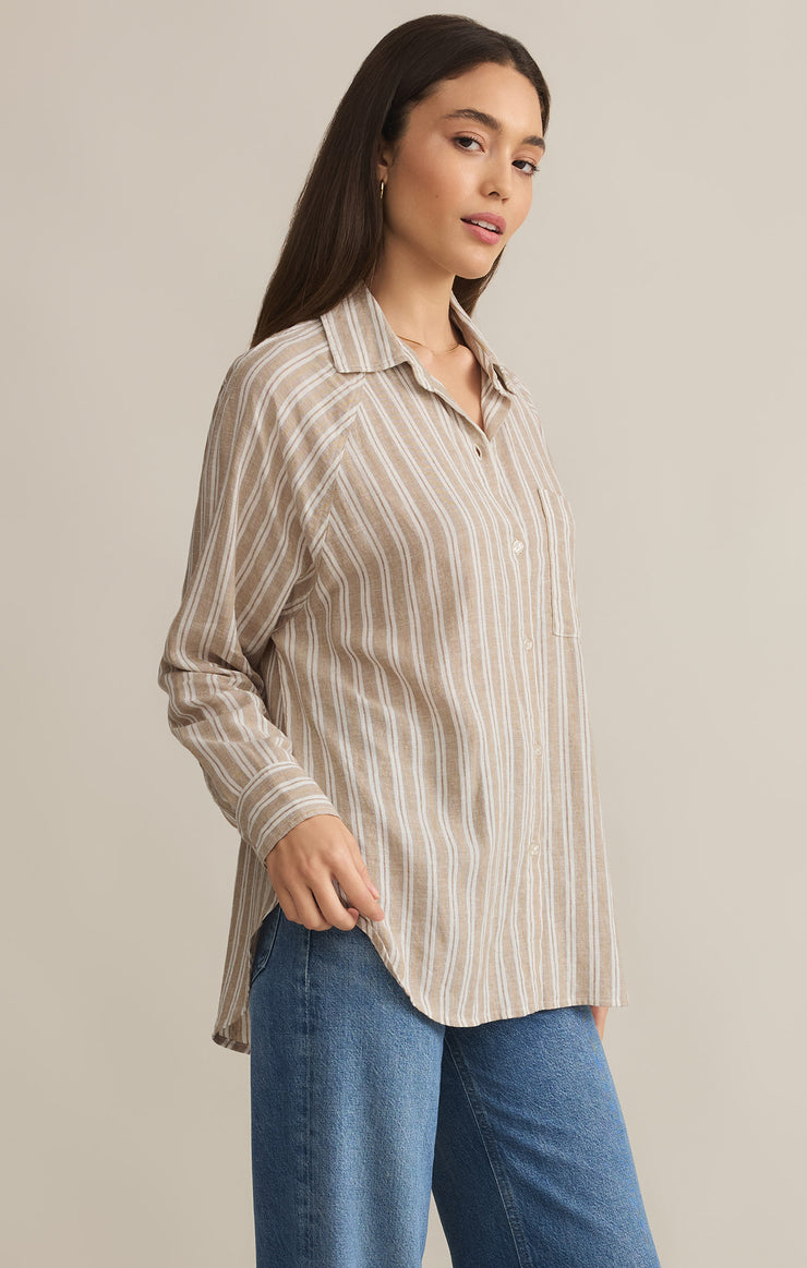 Tops Perfect Linen Stripe Top Pebble Moon