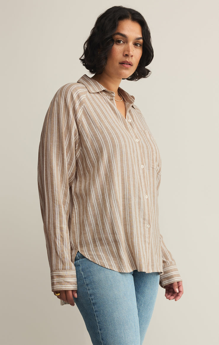 Tops Perfect Linen Stripe Top Pebble Moon