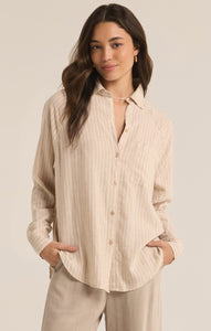 TopsPerfect Linen Stripe Top Putty