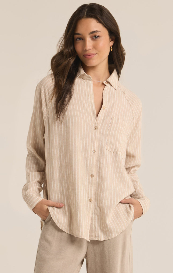 Tops Perfect Linen Stripe Top Putty