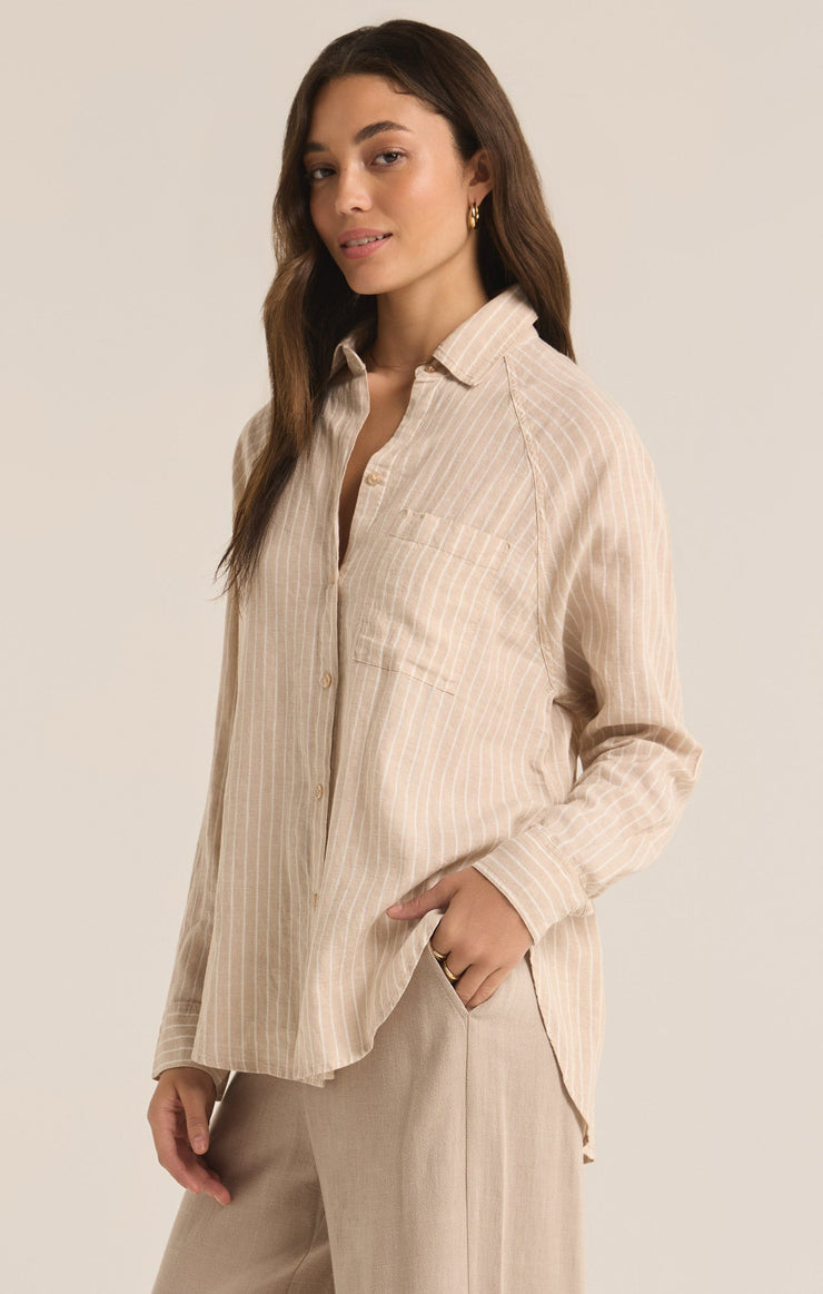 Tops Perfect Linen Stripe Top Putty