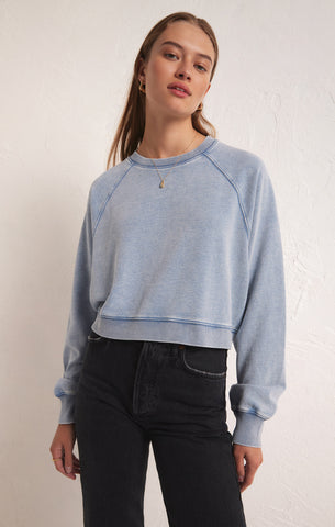 Crop Out Knit Denim Sweatshirt