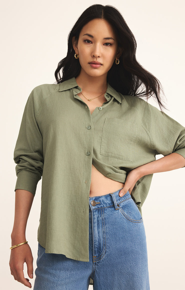 Tops Perfect Linen Top Avocado