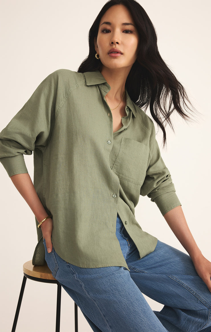 Tops Perfect Linen Top Avocado