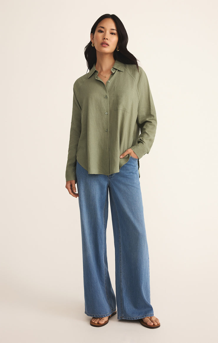 Tops Perfect Linen Top Avocado