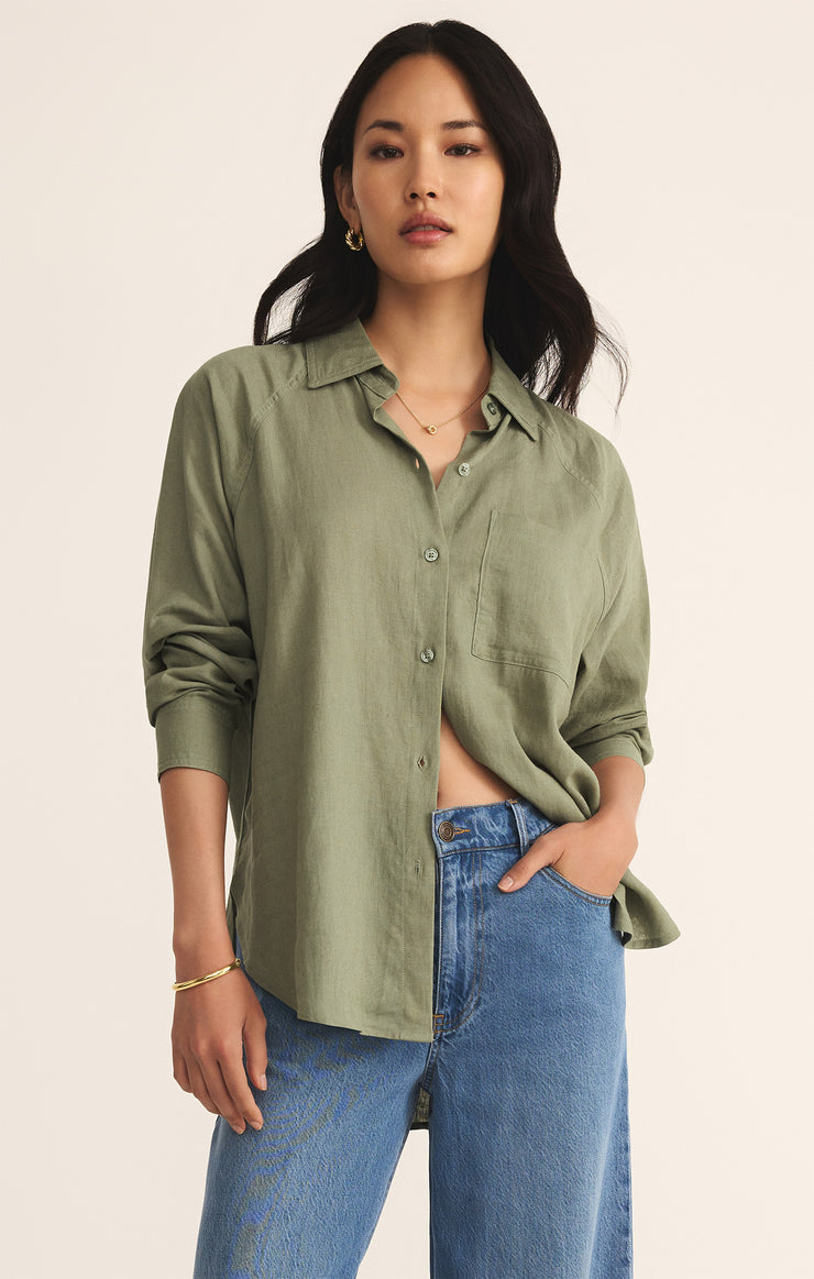 Tops Perfect Linen Top Avocado